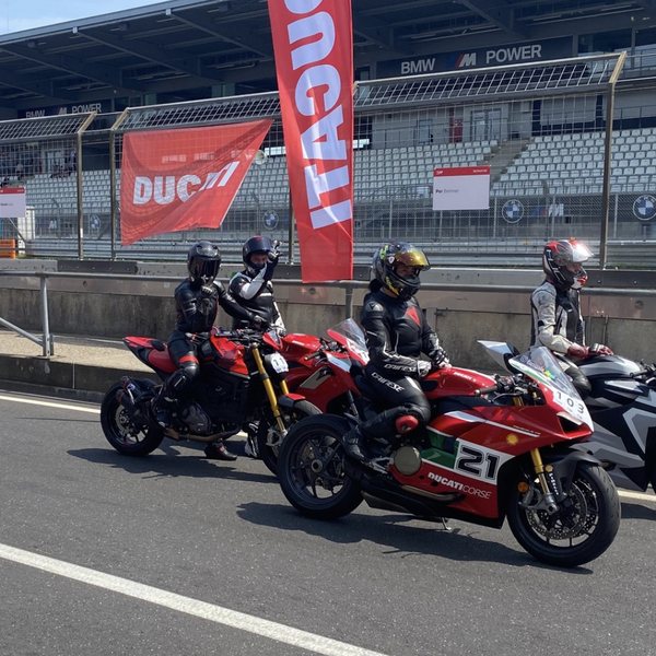 Ducati riders in the pit lane on track day